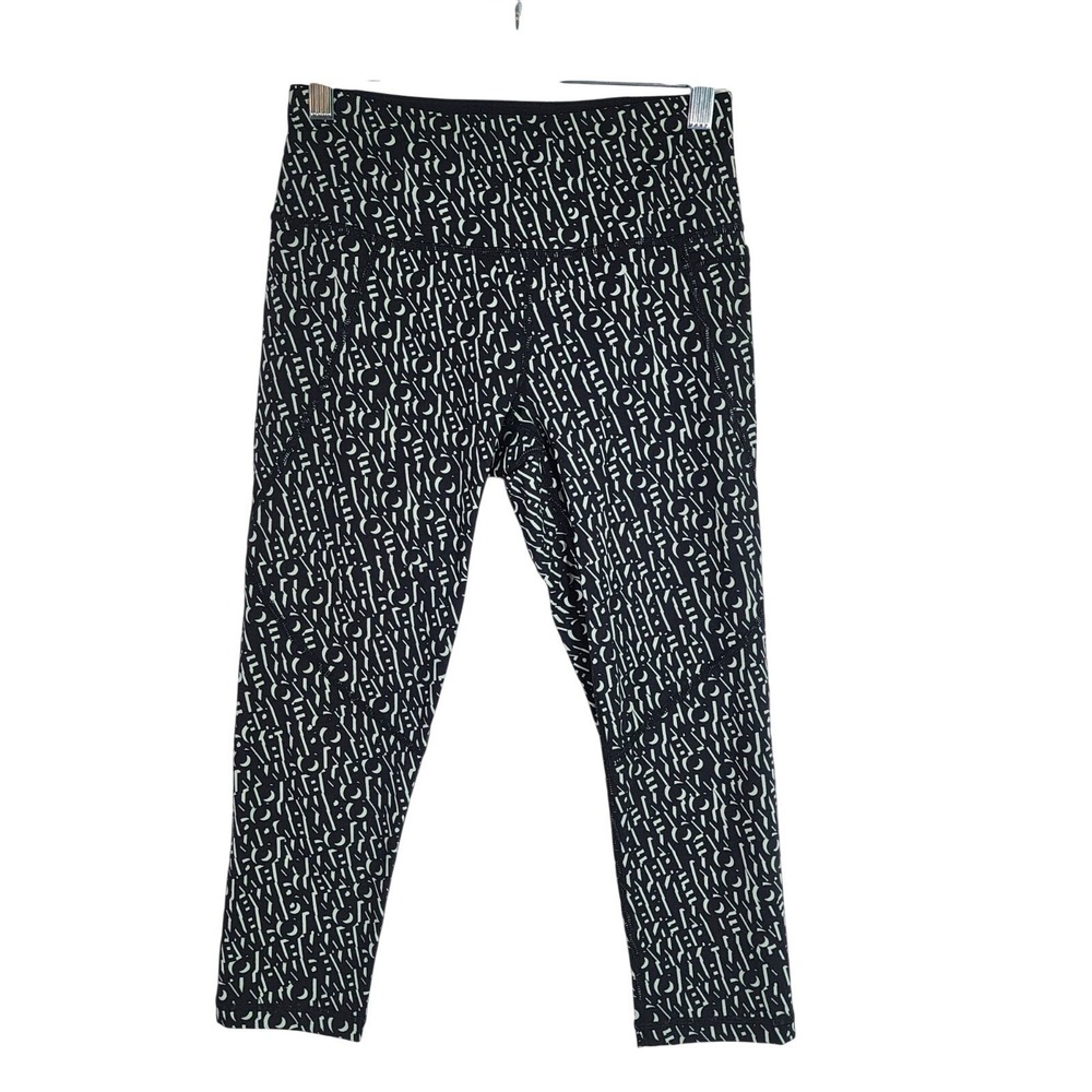 Sweaty Betty Power Crop Leggings XS Black White Print 20" Pocket Workout Pant